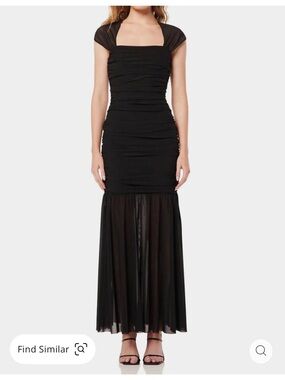 Anthropologie Elliatt Capra Black Mesh Square-Neck Ruched Maxi Dress sz M